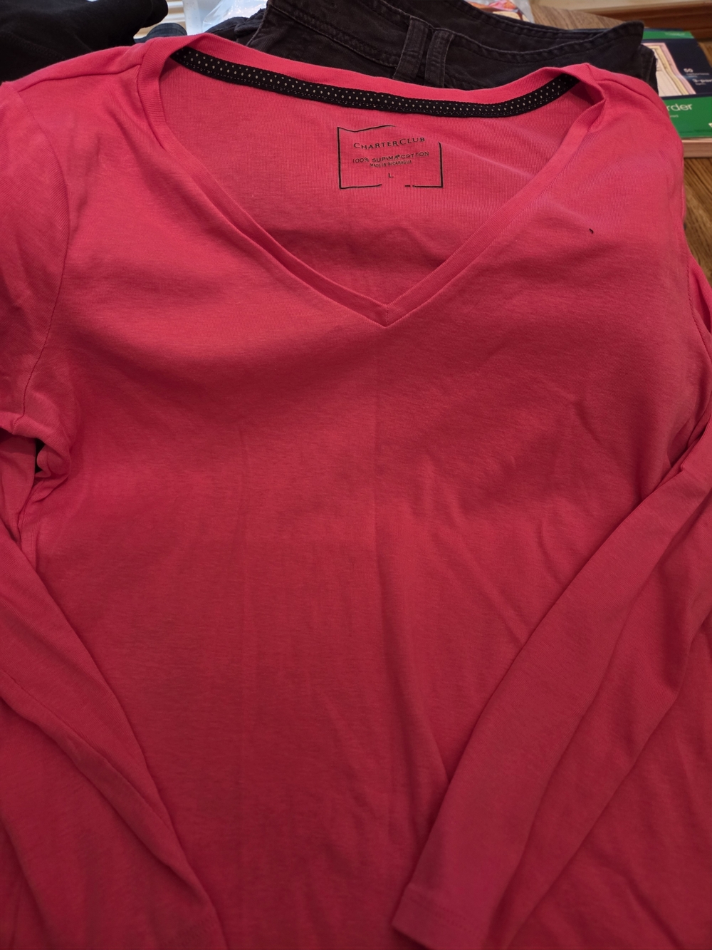 Charter Club Women's V-Neck Long Sleeve Top - Hot Pink